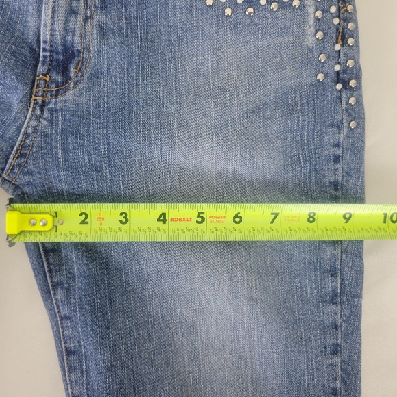 Leo Roma Juniors Jeans 7 Low Rise Capri Womens Studded Distressed Blue Denim - Picture 5 of 16